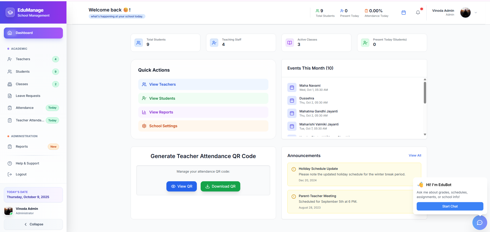 EduManage dashboard preview